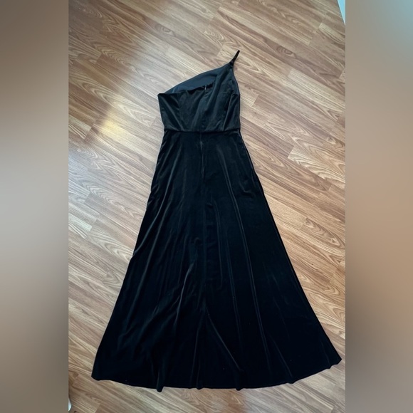 AFTER SIX 1556 ONE-SHOULDER VELVET MAXI DRESS POCKETS BLACK NWT - Picture 13 of 16